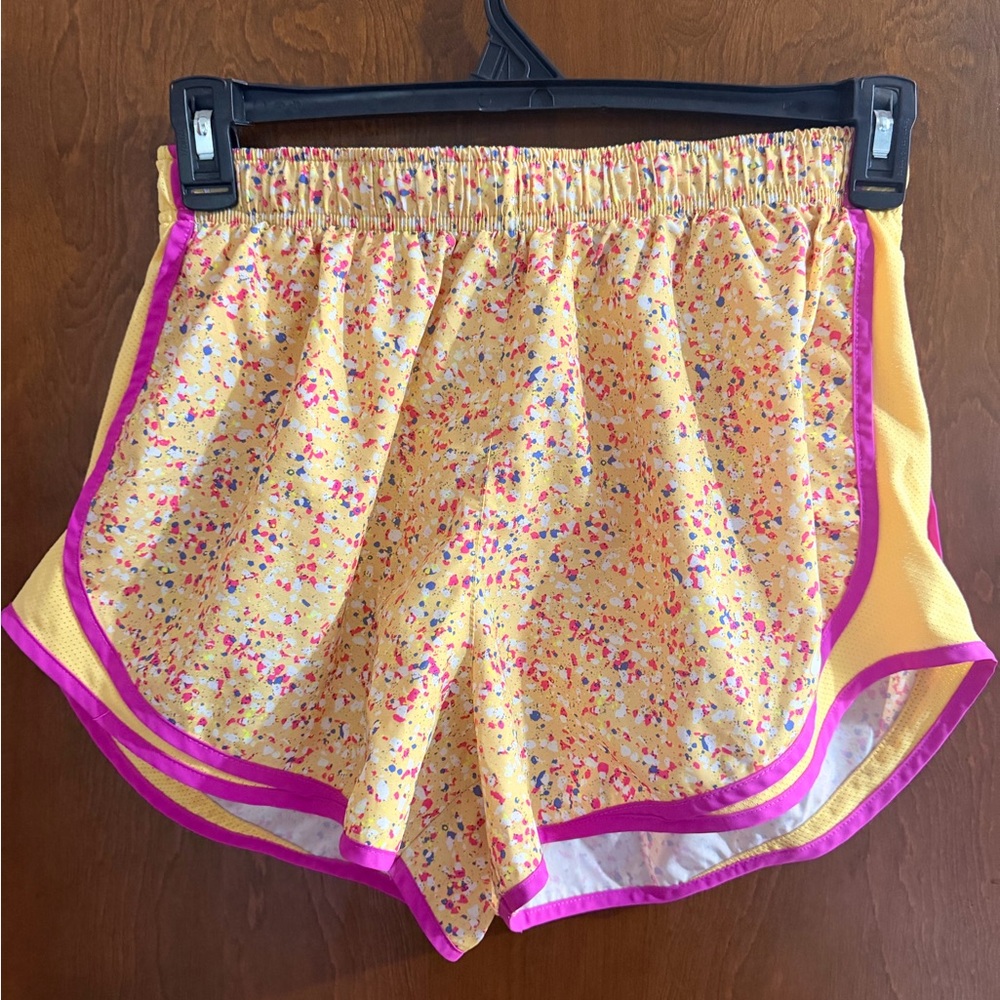 Nike Yellow Confetti Athletic Shorts with Pink Trim